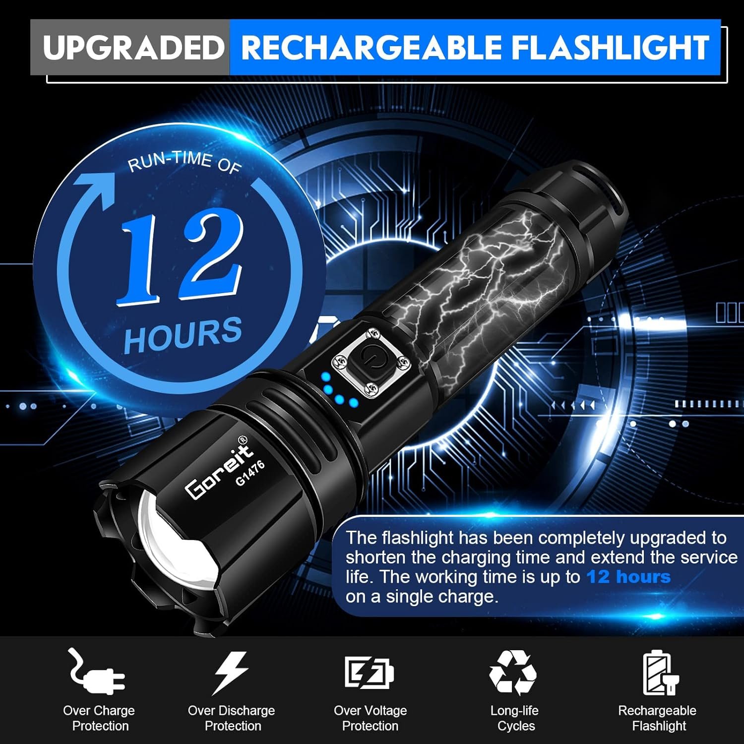 Goreit XHP70.2 Rechargeable LED Flashlight 990000 Lumens Waterproof Camping Tactical Light - Image 3