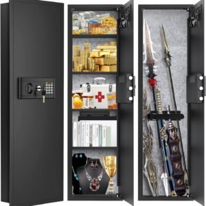 47.3" Tall Fireproof Wall Safes Between the Studs 16" Centers, Large Hidden Flush Wall Safe with 4 Removable Shelf & 6 Key Hooks, 48LB Heavy Duty Gun Safes for Home Rifle and Pistols, Money, Jewelry