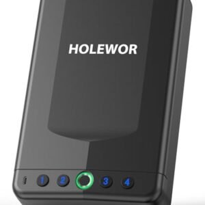 HOLEWOR Car Gun Safe, Small Pistol Safe Biometric Gun Safe for Handgun, Portable Fingerprint Quick Access Handgun Safe for Nightstand Bedside