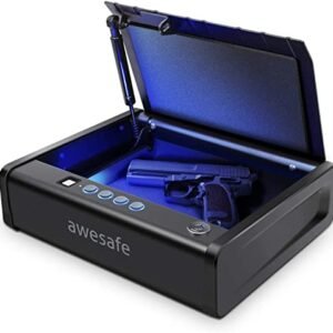 awesafe Gun Safe, Updated Biometric Gun Safe for Pistols, Quick Access Pistol Safe Fingerprint Handgun Safe with Keys and Keypad, Beside Gun Lock Box for Home (Biometric Fingerprint Lock)