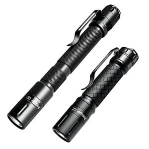 Mini Flashlight 3 Modes Small Flashlights LED Powerful High Lumens Tactical Pen Light with Clip,Slim Portable Pocket Compact Torch for Emergency Inspection AAA Battery Water-Resistant(3.4 & 5.2 inch)