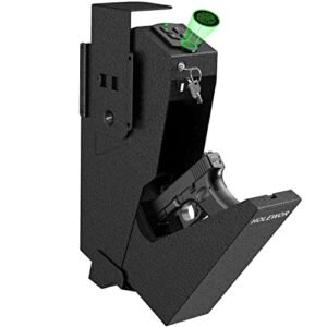 HOLEWOR Gun Safe, Biometric Gun Safe for Handgun Drop Down Pistol Safe Mounted Single Handgun Safe with Fingerprint, Passcode, Key Access for Nightstand, Desk, Bedside
