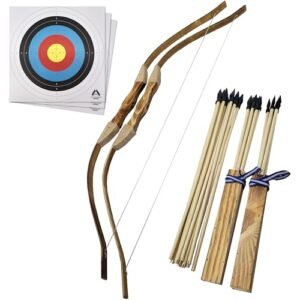 Adventure Awaits | 2-Pack Handmade Wooden Bow and Arrow Set | 20 Wood Arrows and 2 Quivers | for Outdoor Play