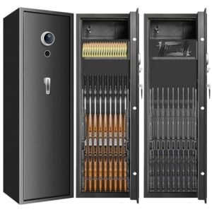 [2024 NEW] 7-8 Fireproof Biometric Gun Safes for Home Rifle and Pistols, Heavy Duty Anti-Theft Long Gun Safes for Rifles and Shotguns with 3 Handgun Pocket, Removable Shelf, Silent Mode