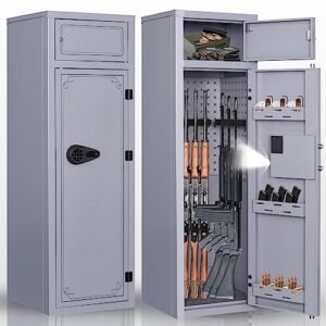 KAER 10-12 Gun Safe,Rifle Gun Safe for Home Rifle and Pistols,Gun Safes & Cabinets,Metal Gun Cabinet for Rifles and Shotguns,Shotguns Rifle Safe with Digital Keypad, Adjustable Shelves (Grey)