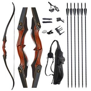 TOPARCHERY Archery 60" Takedown Hunting Recurve Bow and Arrow Set for Adults Practice Competition Longbow Kit with 6pcs Fiberglass Arrows Right Hand Black (50.00)