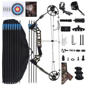 Archery Compound Bow Set for Youth and Beginner Right Handed Compound Bow Package with Archery Hunting Equipment Adjustable 20-70 Lbs Draw Weight 17"-29" Draw Length 300 fps