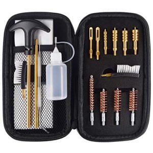 APCHYWELL 18 PCS Handgun Cleaning Kit for.22 .9mm/.357/.38/ .40 .45 Caliber Pistol with Bronze Bore Brush, Brass Jag Adapter, Empty Bottle, Nylon Brushes