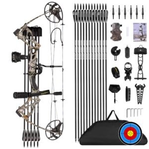 PANDARUS Compound Bow Package for Adults and Teens, 0-70 Lbs Draw Weight,Limbs Made in USA,Lightweight Design，with Archery Hunting Equipment，Limited Life-time Warranty(CAMO Right Handed Pro)