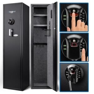 Barska Quick and Easy Dual Access Digital Biometric Fingerprint & Keypad Code Rifle Firearm and Long Gun Safe for Home - 11 Position