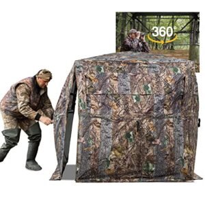 FUNHORUN Hunting Blind 360 Degree See Through Ground Blind for Deer Hunting, 2/3 Person Pop Up Camouflage Tent for Deer and Turkey, Portable Concealed Shelter with Carrying Bag