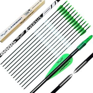 Lanneret Archery Practice Target Arrows for Kids Youth or Beginners, 28inch Fiberglass Arrows on Recurve Bow (Pack of 12) Green
