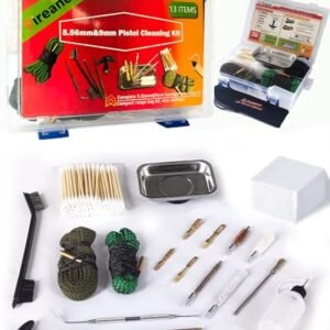 Pistol Cleaning Kit with 9mm&5.56mm Snakes - Complete Handgun Bore Brushes with Brass Jags, Cotton Bore Mops, and Magnet Tray in Custom Buckle Case for .22, 38, 9mm Caliber Pistols