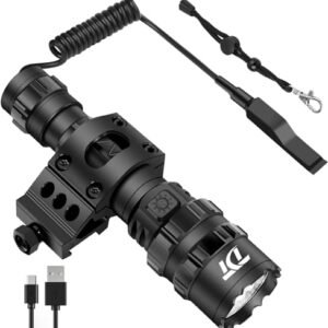 TDT 3000 Lumen Tactical Light LED Tactical Flashlight Comes with IPX7 Waterproof, 5 Modes Super Bright, 2 Switch Modes, Picatinny Tactical Flashlight with Rechargeable Battery