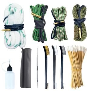 Funryer Bore Cleaner Gun Cleaning Kit for .22 .223 5.56mm / .357 .38 9mm / .30 .308 7.62mm / 12 Gauge Gun Snake Gun Cleaner Gun Cleaning Supplies with Gun Cleaning Swabs Gun Brushes Gun Cleaning Cloth
