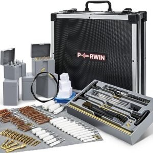 Gun Cleaning Kit, 97PCS Ultimate Universal Gun Cleaning Supplies with Brass Brushes, Mops, Jags, Brass Rods, Cleaning Ropes and Aluminum Carry Case, PERWIN…