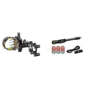 Trophy Ridge Hotwire Archery Bow Sight - 2 Fixed Pins, 1 Adjustable, 2nd Axis Leveling, Right Hand, 0.019 Pin & Trophy Ridge Hitman Archery Bow Stabilizer, 8