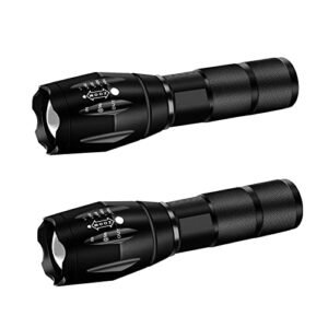 Military Grade Flashlight High Lumen 5 Modes Water Resistant LED Tactical Torch Flash Light, 2 Pack