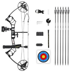 Compound Bow Package for Youth & Adults,Beginners and Women,22.5"-30" Draw Length,10-50 Lbs Draw Weight,290fps,Limbs Made in USA,Hunting Bow Archery Set