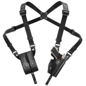 Shoulder Holster General Vertical Gun Holster Adjustable PU Leather for Concealed Carry with Double Magazine Pouch - Fit 1911, Glock 17/19/23 and Most Kinds of Pistols- for Right Hand use