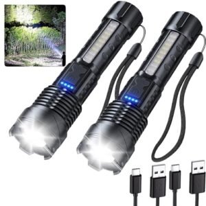 Sogidon Flashlights High Lumens Rechargeable, 1,000,000 Lumen Super Bright Led Tactical Flashlight Battery Powered Handheld Flash Light with 7 Light Modes, USB C, Waterproof, Zoomable