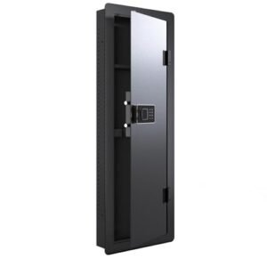 Wall Gun Safes with Digital Keypad, Hidden Rifle Safe for Home Between The Studs, Quick-Access Storage Cabinet with Removable Shelf, Adjustable Rack, Electronic Lock, Steel Construction