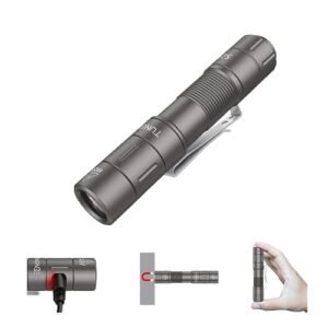 TUNENGE S21 AA Rechargeable Mini Flashlight, 880 High Lumen LED Flashlight, Magnetic Tail Switch EDC Pocket Flashlight, Suitable for Hiking, Camping, Outdoor and Thanksgiving,Christmas Day(Gray)