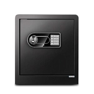 NAMSAR Fingerprint Safe Box, Security Safe Cash Box with Double Digital Keypad Safety Key Lock, with Induction Light and Leather Key Card Pouch, for Home Business Office Hotel Money Document