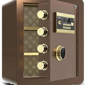 With Biometric, Home Safe With Fireproof Waterproof Bag, Security for Money Cash Valuables, Digital Electronic Keypad, Dual Alarm System, Removable Shelf, Brown-1