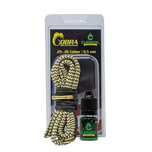 Clenzoil Cobra Bore Cleaning System - Efficient, Easy Gun Cleaning Kit - Includes CLP Gun Bore Cleaner - with Integrated Brass Bore Brush - Woven Cotton Rope - for 25-26 Cal & 6.5 Creedmoor Rifles
