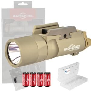 Sure Fire X300T-B Turbo Tan Weapon Light High Output LED Bundle (650 Lumens) - Bundle with 4 Batteries and Battery Box - X300 Turbo Light B Pistol Light for Defense, Easy Switch Mount System