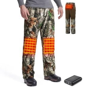 TIDEWE Hunting Pants Heated for Men with Battery Pack, Water Resistant Rechargeable Heating Pants, Warm Heated Pants with Elastic Waist for Hiking Trekking Skiing Ice Fishing (Next Camo G2, XL)