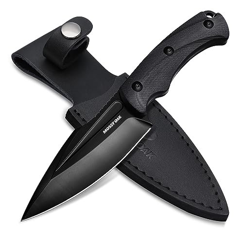 MOSSY OAK Hunting Knife with Sheath, 8.5-inch Full-tang Fixed Blade Knife, Outdoor Knives for Survival, Camping, Hiking (G10 Handle-Black)