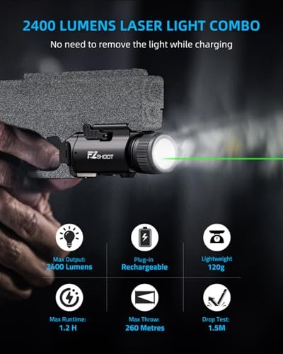EZshoot 2400 Lumen Tactical Pistol Light Laser Combo with Strobe - Image 2