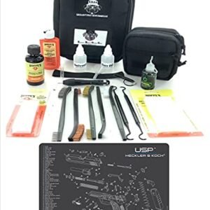 RangeMaster Elite EDC Bag Gun Cleaning Kit- Compatible for Heckler & Koch HK USP Schematic Mat (Exploded View) with Hoppes Gun Oil No.9 Solvent & Patches Clenzoil CLP 10 Pc Cleaning Accessories Set