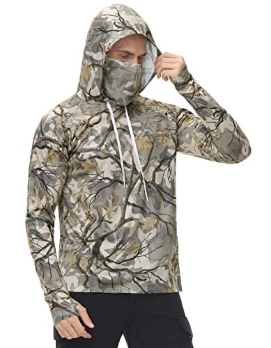 FISHEAL Men’s Camo Fishing Hoodie Shirt UPF 50+ with Face Mask - Image 2