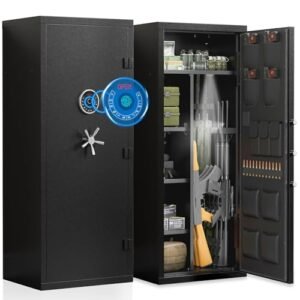 15-20 Gun Safe, Large Fingerprint Gun Safe for Rifles and Pistols, Unassembled Gun Cabinet with Adjustable Shelf & Gun Rack, Gun Safes for Home and Shotgun, Gun Cabinet with Mute Function & Dual Alarm