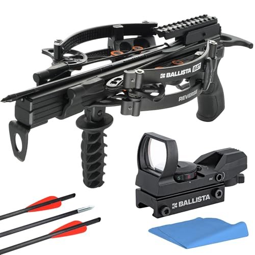 BALLISTA BAT Reverse Draw Compound Mini Crossbow with Reflex Green Red Dot Sight Optic - Ideal for Hunting, Fishing, and Target Shooting - High-Speed 340 fps, Powerful 150lbs Draw, Lightweight 3lbs