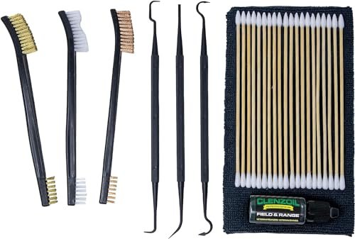 Clenzoil Universal Gun Cleaning Pick, Brush & Tool Kit | Brushes, Picks, Cotton Swabs, Microfiber Towel, & CLP Gun Cleaner Oil | Firearm Accessories & Tools for Pistol, Shotgun, & Rifle Cleaning