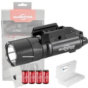 Sure Fire X300T-B Turbo Black Weapon Light High Output LED Bundle (650 Lumens) - Bundle with 4 Batteries and Battery Box - X300 Turbo Light B Pistol Light for Defense, Easy Switch Mount System