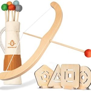 BOWRILLA® Kids Bow and Arrow Set | Wooden Archery Toy for Boys & Girls Aged 3-7, Bow and Arrow for Kids | Includes 5 Arrows, 4 Targets, Cotton Quiver | Indoor & Outdoor Play