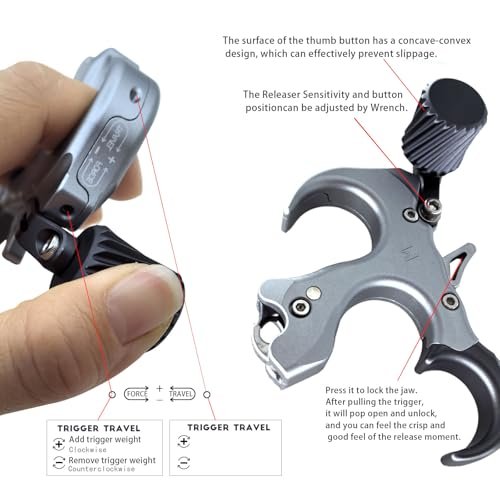 Adjustable Archery Compound Bow Release Aid with Wrist Strap – Gray - Image 7