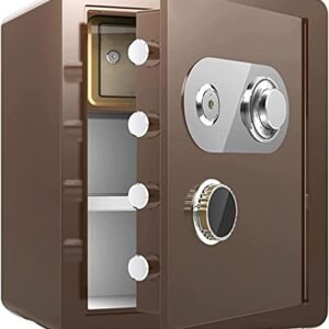 LSIUA Strongbox Fireproof Waterproof Safe Household Anti-Theft Storage Box with Small Private Door is Built in Cash Jewellery Mechanical Password Lock for Home Office Gun Cash Use Storage, Brown