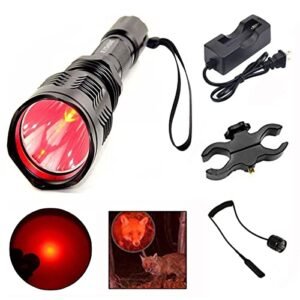 LED Hunting Flashlight, HS-802 250 Yards Cree Coyote Hog Red Light Flashlight with Remote Tactical & Pressure Switch+ Barrel Mount+ Battery(not sold individually)+ Charger for Hunting, Fishing