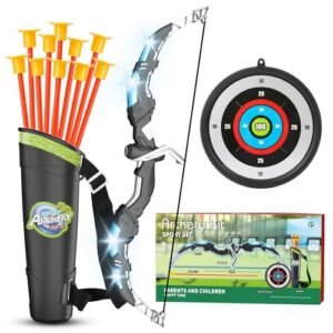 YANLLY Kids Bow and Arrow Set, LED Light Up Archery Toys for Kids Ages 4-8, with 10 Suction Cup Arrows, Target & Quiver, Boys & Girls Christmas Birthday Gift Ideas, Indoor & Outdoor Play