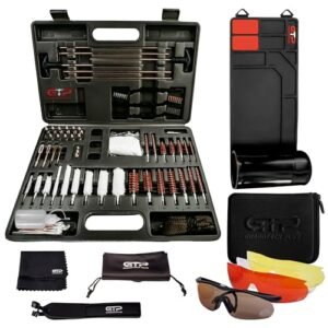 GuardTech Plus Ultimate Gun Care Bundle: Universal Gun Cleaning Kit, Rubber Gun Cleaning Mat, and Shooting Glasses with UV Protection