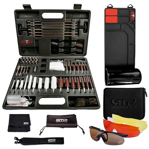 GuardTech Plus Ultimate Gun Care Bundle: Universal Gun Cleaning Kit, Rubber Gun Cleaning Mat, and Shooting Glasses with UV Protection