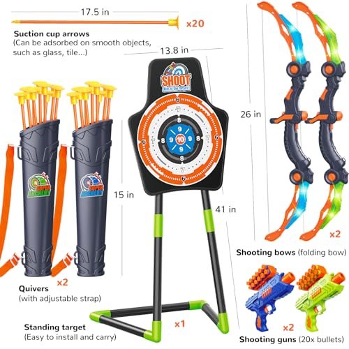 LED Archery Set for Kids 5-11: 2 Bows, 20 Suction Arrows, Target Game - Image 7