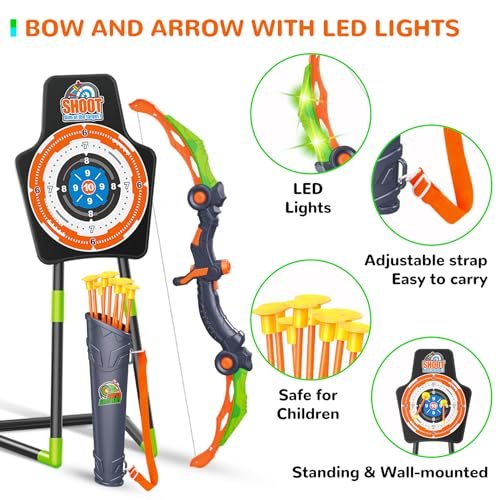 LED Archery Set for Kids 5-11: 2 Bows, 20 Suction Arrows, Target Game - Image 6