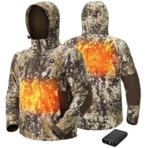 TIDEWE Men’s Heated Jacket with Battery Pack, Coral-Fleece Lining, Waterproof 1/2 Zip Jacket for Hunting (Veil Avayde Camo, Size L)